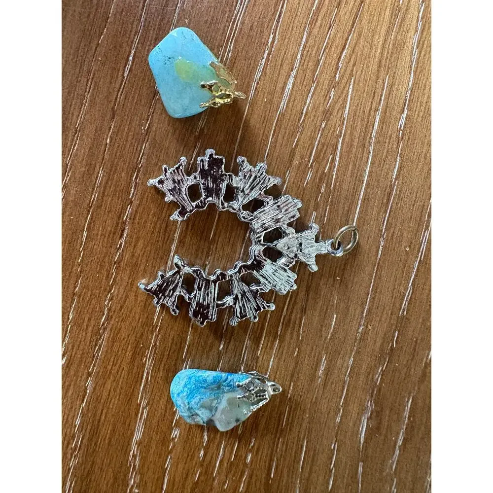 Blue Stone Pendant Lot Southwest Style Silver Tone 3 Pc Costume Jewelry